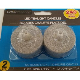 Luminessence Flickering LED Tealight Candles 1.25”H X 1.5”D 120 Hours 2/Pk, Select: Color - Glitter Silver