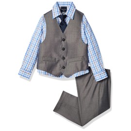 Nautica boys 4-piece Vest Set With Dress Shirt, Bow Tie, Vest, and Pants Suit, Light Gray, 6 US