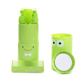 Travel Bottles Set with Wash Cup Shampoo Shower Gel Dispenser Bottle Comb Makeup Mirror Travel Bottles Kit Green 5Pcs
