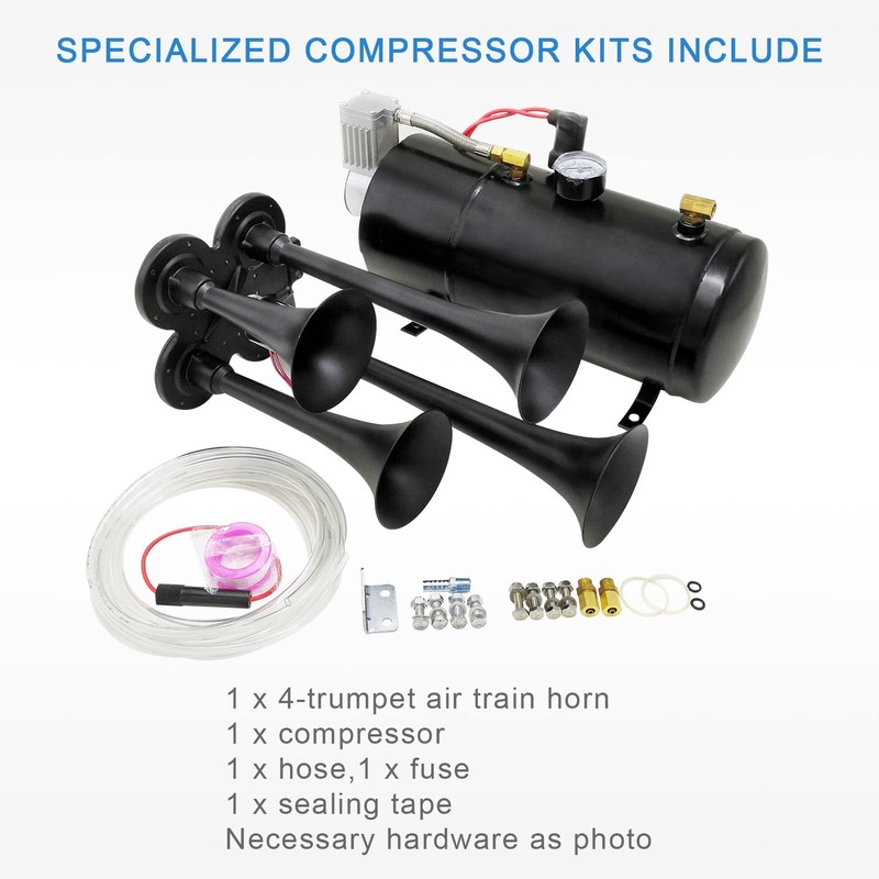 150DB 4 Trumpet Train Horns kit Super Loud Air Horn