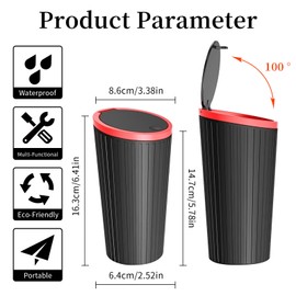 FYNQTON Leakproof Car Trash Can with Lid, Push-Button Pop Open Cover Mini Car Trash Bin, Car Accessories, Garbage Can for Cars Office Desks Study Desks Black
