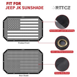 RT-TCZ para Wrangler JK visualización frontal, parte superior de bikini con bandera estadounidense para Jeep Wrangler 2007-2017 JK JKU Parasol de malla