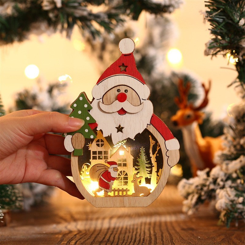 Luminous Christmas Ornament LED Light Emitting Wooden Christmas Decorations Ornaments