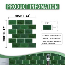 BSABSAQAA 10 Sheets Backsplash Tile Peel and Stick for Kitchen 12"X12"Adhesive Back Splash Wall Sticker on Renter Friendly for Bathroom Dark Green