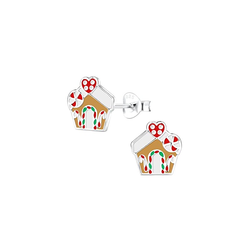 Christmas Gingerbread House Earrings .925 Sterling Silver Ginger Bread