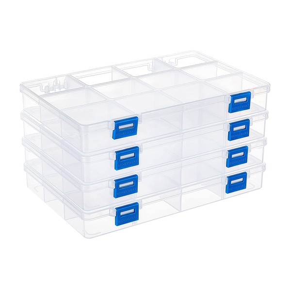 BENECREAT 4PCS 12 Grids Plastic Storage Box Jewellery Box Compartment