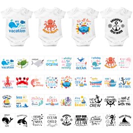 Teling 36 Pcs Iron on Decals Baby Shower Games Iron on Transfers Stickers Patches Baby Bodysuit Making Bibs Decorating Kit Patch Maker for Gender Reveal T Shirt(Ocean Theme)