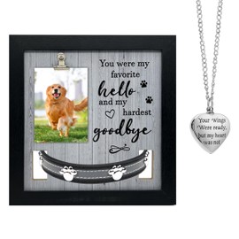 TENGYYY Dog Memorial Gifts for Loss of Dog - Handcrafted Picture Frame with Collar Holder & Dog Ashes Keepsake Urn Necklace, Sympathy Decor for Deceased Pets, Home/Office Wall or Tabletop Display