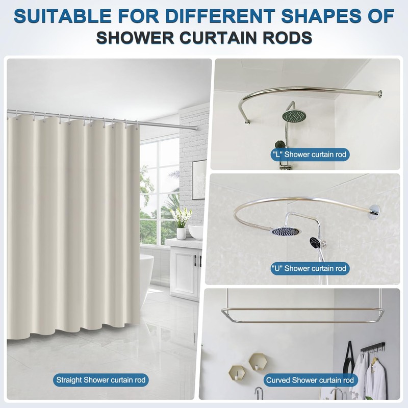 Funria EVA Shower Curtain Waterproof Bathroom Curtains with 12 Hooks