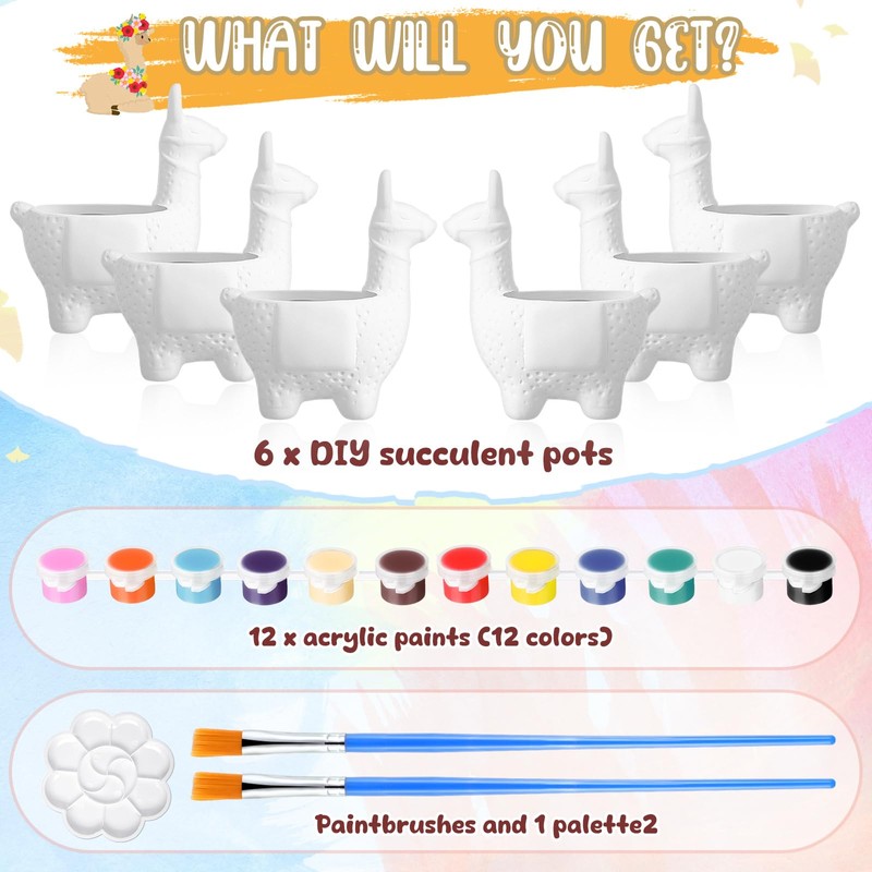 Pasimy 6 Set Ceramics to Paint DIY Ceramic Succulent Planter