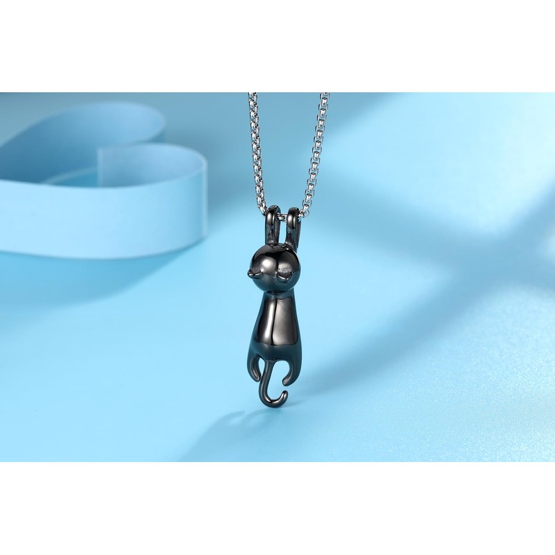 NanMuc Cute Black Cat Pendant Necklace for Women Pet Cat