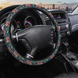 SISROW Brown Sloth Car Steering Wheel Cover 15 Inch Tree Branch Lazy Animal Sloth 15 Inch Universal Steering Wheel Covers Elastic Stretch Steering Wheel Cover Car Accessories
