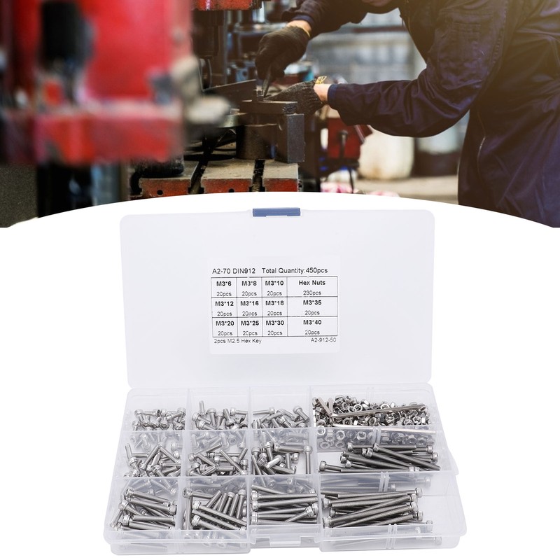 450pcs M3 Stainless Steel Cup Head Hex Socket Screw with