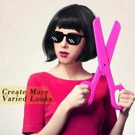 Ladies Short Bob Hair Wig, Costume Cosplay Wigs Daily Party Hairpiece for Women Girls, Bob Colorful Wigs Fancy Dress Accessory for Disco Bachelorette Party Night Club, with Sunglasses, Red