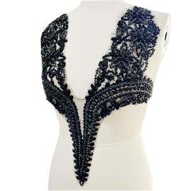 GeRRit Pure Hand Sewing Beads Appliques sew on Rhinestones Sequins Crystals Trim Patches Accessories for Wedding Dresses DIY 18X18in (Black)