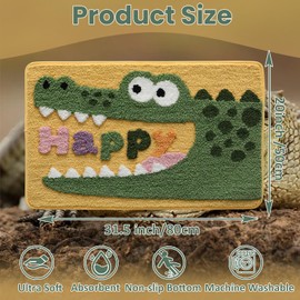 Animal Bath Mat, Cute Cartoon Crocodile Floor Mat, Ultra Soft & Non-Slip Door Mat, Absorbent Microfiber Bath Rugs, Machine Washable Bath Rug Carpet for Toilet Bathtub Kitchen 20 x 31 Inch (Crocodile)