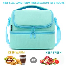 FlowFly Double Decker Cooler Insulated Lunch Bag Large Tote for Boys, Girls, Men, Women, With Adjustable Strap,Light Blue
