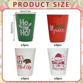 Cosiesnest 12Pcs Reusable Christmas Plastic Cups 450ML Red Party Cup Christmas Cups for Kids Xmas Decoration Cup for Holiday Party Drinkware Supplies