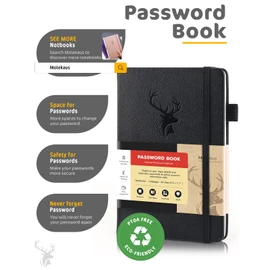 molekaus Password Book with Tabs Password Keeper with Extra Password Space to Change Password. Medium Size Password Notebook for Home or Office for Internet Log In, 5.3 * 7.7in Black