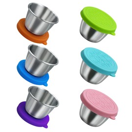 6Pcs Stainless Steel Salad Dressing Containers To-Go, 1.7oz-2.46oz (50ml-70ml), Small Condiment Cups (6PC)