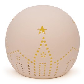 Perforated Village Houses and Stars Unglazed Porcelain 6 Inch LED Light Up Globe Tabletop Decoration