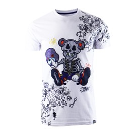 SCREENSHOT-S1165 Mens Streetwear Premium Designer Tee - Mask Off Skeleton Cartoon Teddy Bear Patch Embroidery Chain Stitch T-Shirt-White-Medium