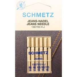 Schmetz Jeans / Denim Sewing Machine Needles Assortment, Flat Shank, 130/705 H-J, Thickness Size 90/14, 100/16 & 110/18