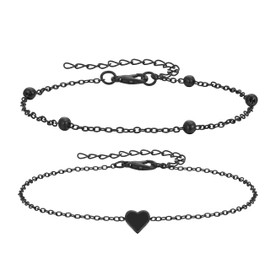 Ecripe Stainless Steel Anklet Bracelets for Women, Adjustable Black Heart Anklet Chain Stack-Waterproof Foot Chain Jewellery for Beach Summer Gift