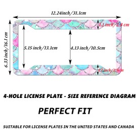Colored Mermaid Scale Style License Plate Frame Stainless Steel License Plate Frame Rust-Proof Auto Parts Colored License Plate Cover Trim with Screw Dimensions, 12.2 "x 6.3"