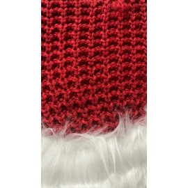 Ashland CHRISTMAS TREE SKIRT MINI RED WHITE CABLE KNIT FAUX FUR SATIN 18" ROUND