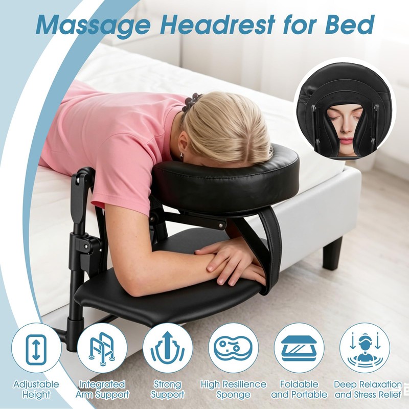 VINGVO Massage Headrest for Bed with Face Pillow, Adjustable Massage