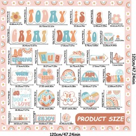 28PCS Hippie Today is A Great Day to Mindset Bulletin Board Set for Classroom Groovy Encouraging Paper Bulletin Board Decoration Set Hippie Cutouts with Positive Sayinys Boho Classroom Decoration