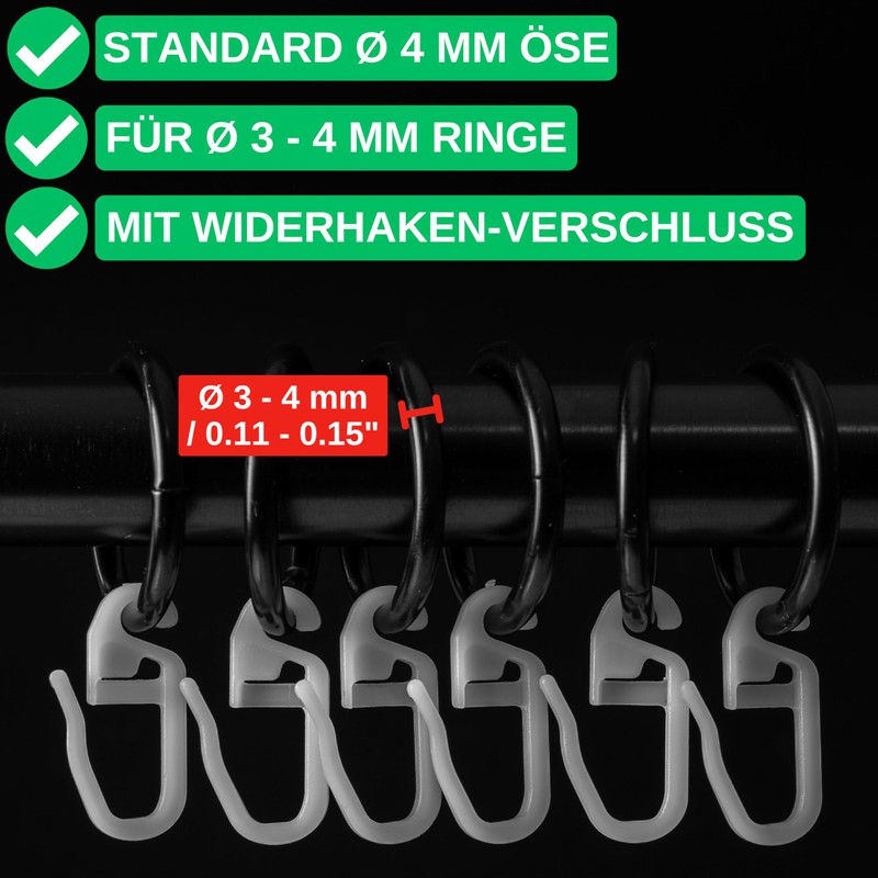 Curtain hooks for rings, 120 pieces, with Ø 4 mm