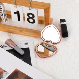 BUNCHBRAVO Compact Mirror Heart Shape for Women, Glittery Pink Double-Sided Purse Pocket Mirror with Gold Trim, Portable Makeup Touch-Up Accessory