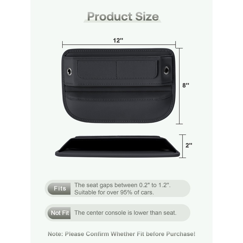 Universal Fit Premium Leather Car Seat Gap Filler Organizer, Center