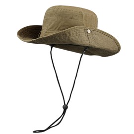 CLAPE Cotton Sun Hat Men Women UV Protection Boonie Hat with Chin Strap Foldable Fishing Hat Outdoor Safari Hat Wide Brim Hiking Hat Bush Hat, HJY6-Khaki