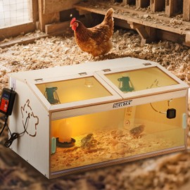 NEWTRY Chicken Brooder Box 32” Intelligent Sliding-Door Chick Brooder with 3 Heating Lamp, 1 Temp Controller, 2 Types of Thermometer Brooder Box up to 35 Chicks Quail Birds