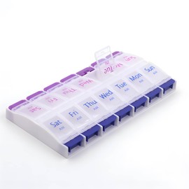 DOLOMA Weekly Pill Organizer with 14 Compartments for AM/PM Daily Dosing, 2 Cases, Purple