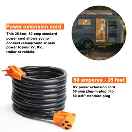 OPL5 50 Amp 25 Feet RV/EV Power Extension Cord, Heavy Duty 14-50P to 14-50R Plug Receptacle Connector with Grip Handle,Heavy Duty 6AWG3C+8AWG1C, ETL Listed for RV EV Camper,CSA Approved