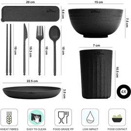 Wheat Straw Dinnerware Sets For 4 (36pc) Unbreakable Dinnerware n Microwave Safe Dinnerware - Wheat Straw Plates and Bowls Sets For 4 - Camping Plates Cups and Bowls Set RV Dishes Set for 4