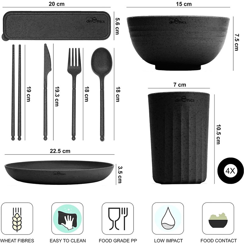 Wheat Straw Dinnerware Sets For 4 (36pc) Unbreakable Dinnerware n