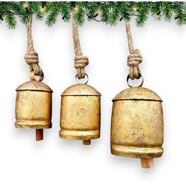 Set of 3 Giant Harmony Cow Bells Huge Vintage Handmade Rustic Lucky Christmas Hanging Jingle Bell Cow Bell Set of Three Cow Bells - 3.5, 4.5, and 5.5 Inches