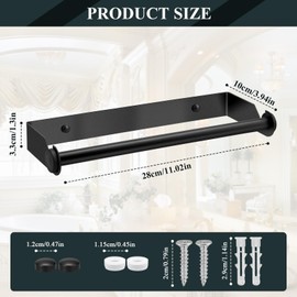 28CM Kitchen Roll Holder, Kitchen Towel Holder with Srews, Kitchen Roll Holder Wall Mounted, Paper Towel Holder for Kitchen Bathroom Living Room - Black