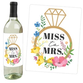 Big Dot of Happiness Wildflowers Bride - Boho Floral Bridal Shower and Wedding Party Decorations for Women and Men - Wine Bottle Label Stickers - Set of 4