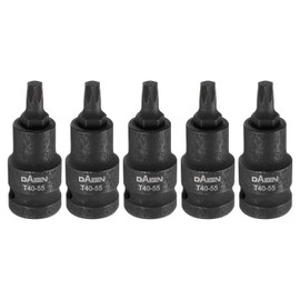 HARFINGTON 5pcs T40 Torx Bit Socket 55mm/2.17" Length 1/2" Square Drive Star 6 Point Extension Impact Bit Power Nut Driver Set S2 Steel Socket Ratchet Wrench Bits, Black