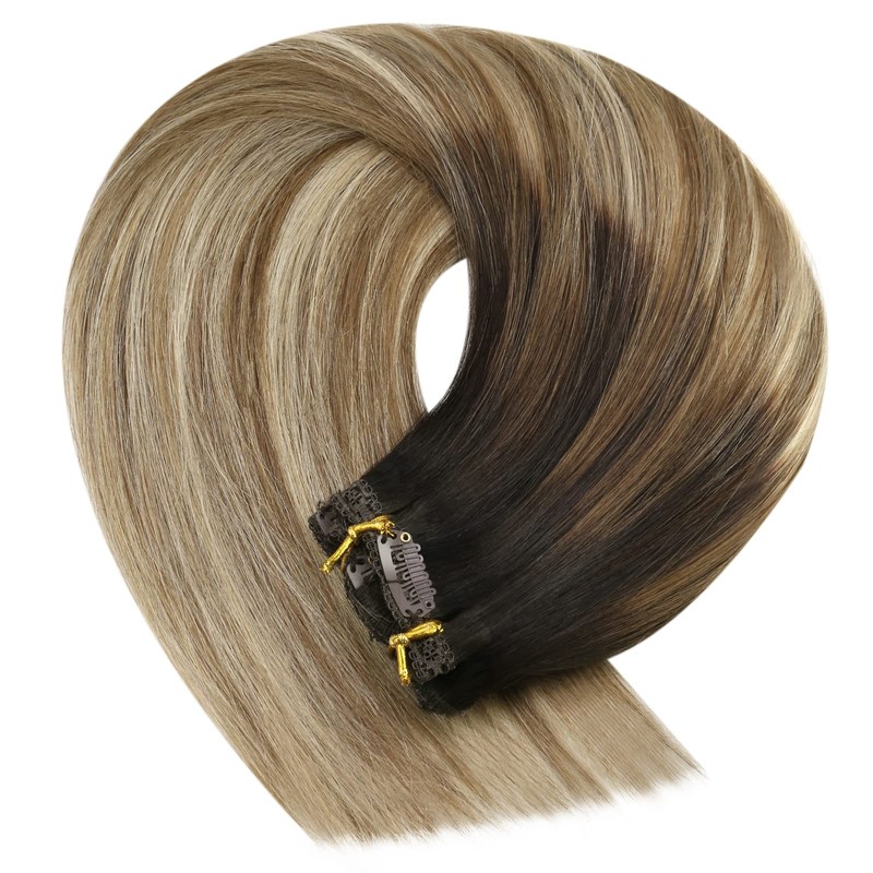 YoungSee Clip in Hair Extensions Human Hair Balayage Hair Extensions