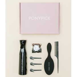 Pony Pick Signature Box - Includes Continuous Spray Bottle, Large Brush, Party Comb, 3x Pony Picks & Sample Pack of Elastics (Brown, Clear, Black)