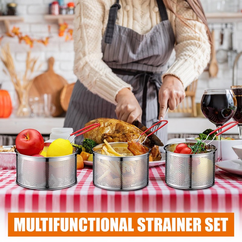Patelai 3 Pcs Pasta Strainer 5.5" 6.3" 7.1" Metal Noodle