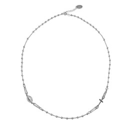 Short Rosary Necklace Made of 925 Silver - Cross and Virgin Mary Locket - Linea Italia, Jewellery Made in Italy