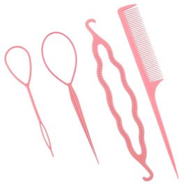 Meltryllis Hair Arrangement Stick Kururinpa Stick Hair Braiding Kit Hair Set Tool Easy Hair Arrangement Hair Bundles Stick Stick Hair Comb Bun Hair for Women Hair Styling Tools (Set of 4, Light Pink)